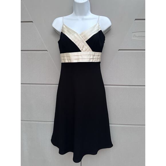 Ann Taylor Black/Ivory Babydoll Cocktail Dress Sz 2P Classic Preppy Timeless - Picture 2 of 11